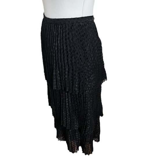 Akris Punto Dot Devore Midi Skirt Black Women’s Size 12 Pleated Tiered - Picture 5 of 13